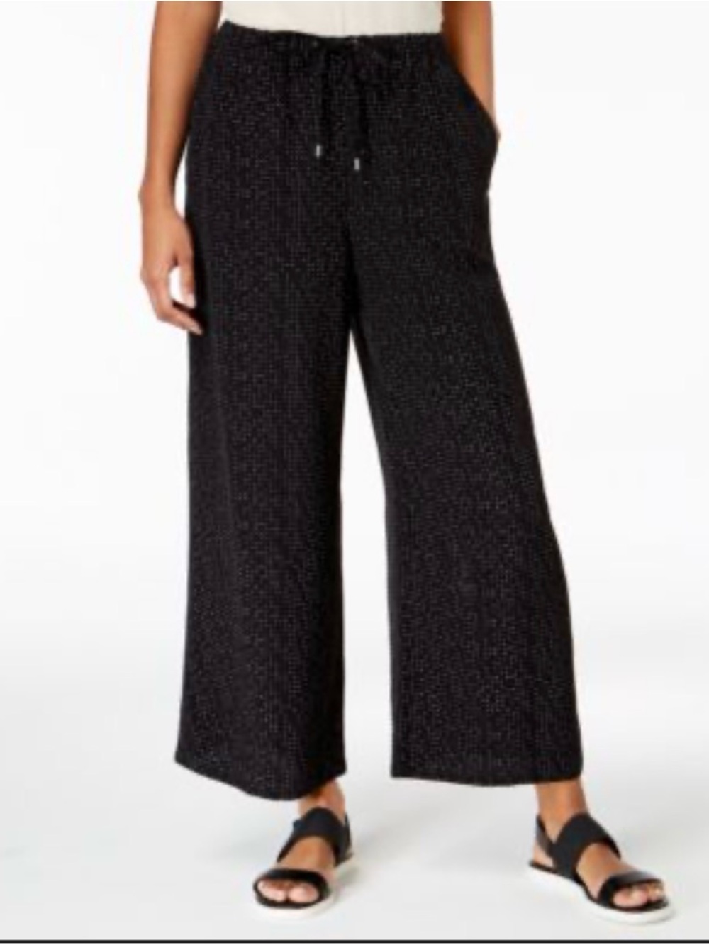 Eileen Fisher Black Wide-Leg Knit Drawstring Pants